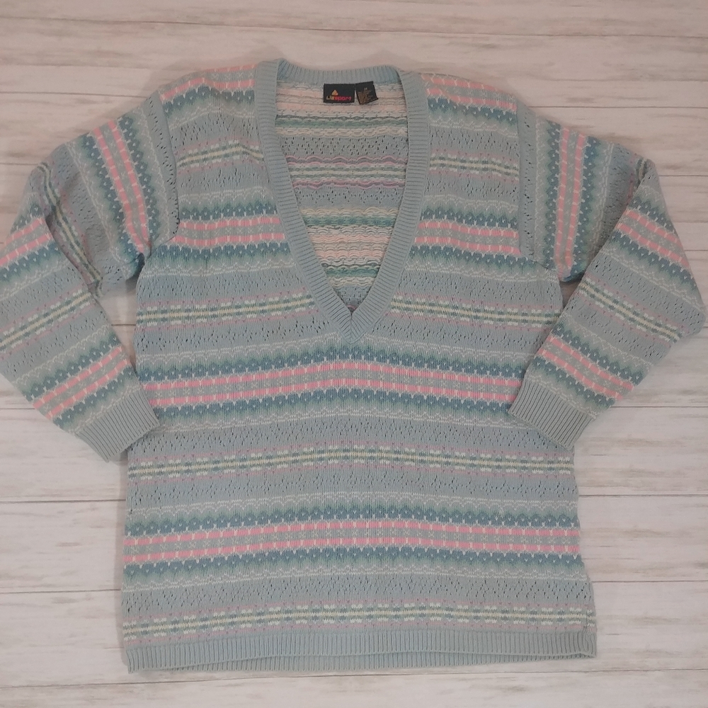 Vintage Liz Sport Deep V Neck Pullover Sweater